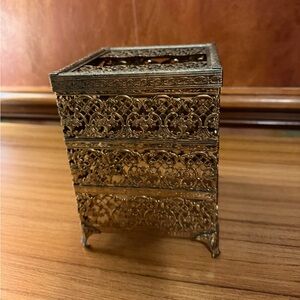 Vintage Tissue Box Cover Holder Ornate Filigree Metal Mid Century Hollywood